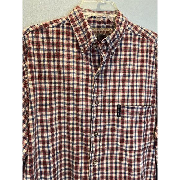 Abercrombie Fitch Shirt Mens Large Red Plaid Muscle Fit Button Down Long Sleeve - Picture 2 of 6